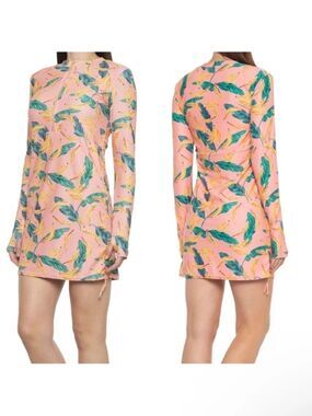 NWT MOTT50 Sonja Coral Banana Palm Print Swim Dress S